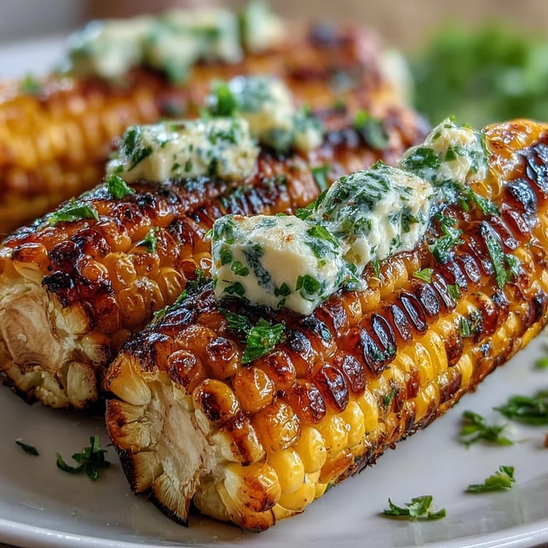 Bright, colorful grilled corn with four flavorful butter dips for grilling.