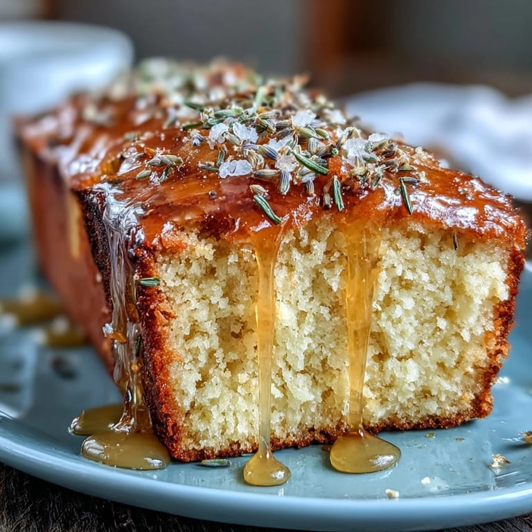 Fragrant, tender Lemon Lavender Loaf Cake awaiting a slice.
