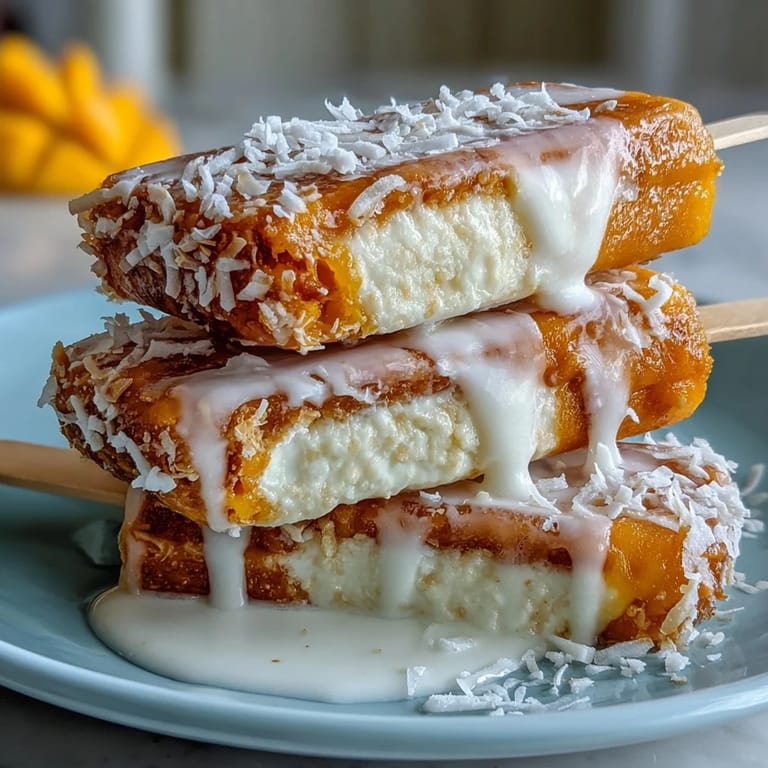 Homemade vegan mango coconut popsicles, a refreshing, simple treat on a hot day.