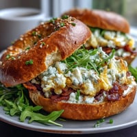 Protein-packed breakfast sandwiches with fluffy baked eggs, melty cheese, and chewy bagels for a satisfying morning meal.  