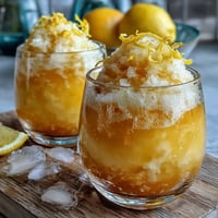 A vibrant Limoncello sorbet float with sparkling water, garnished with fresh mint and lemon zest.