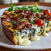 One-Pan Ham and Swiss Frittata with tender vegetables, golden eggs, and melted Swiss cheese baked to perfection.  