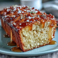 Golden Lemon Lavender Loaf Cake, glistening with sweet honey glaze.
