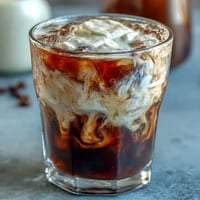 Refreshing cold brew coffee with creamy vanilla sweet cream topping.