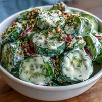 Viral Cucumber Salad with Cream Cheese Everything Bagel, a creamy, tangy, and refreshing side dish.